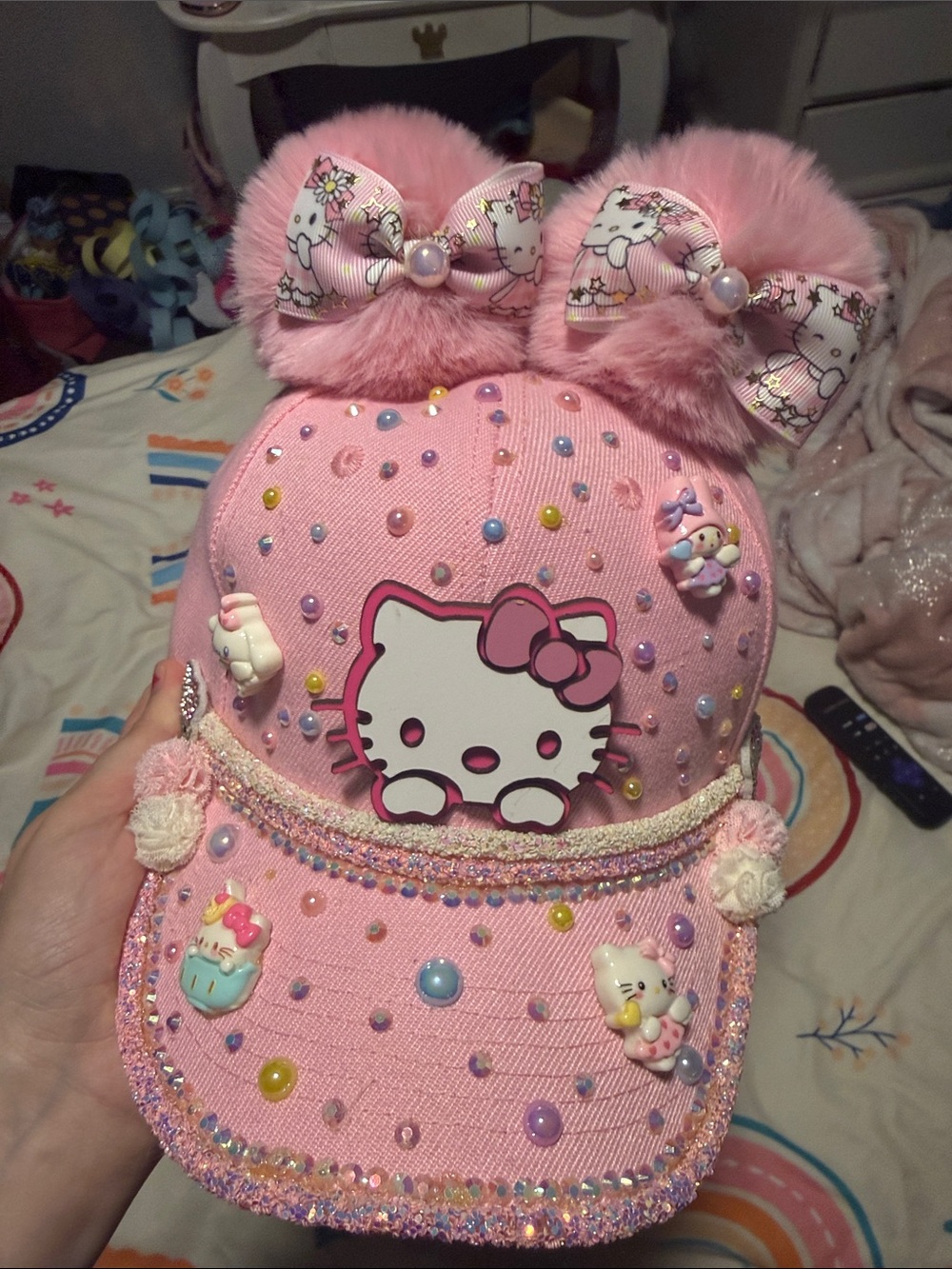 Hello Kitty Pink Embellished Pom-Pom Kids Cap
